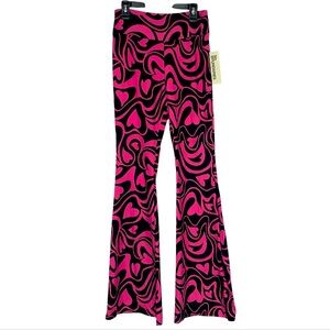 No Boundaries Retro Flair Leggings Bootcut Woman's Size S Pink Black Hearts